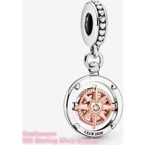 100% 925 Sterling Silver Club 2020 Compass Pendant beads Fits Original Pandora bracelets Jewelry Making