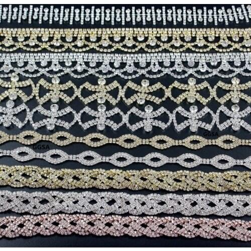 10yd Czech Rhinestone Chain Applique Collar Trims DIY Bag Browband Wedding Dress Accessories Gold Silver Costume Crystal Banding