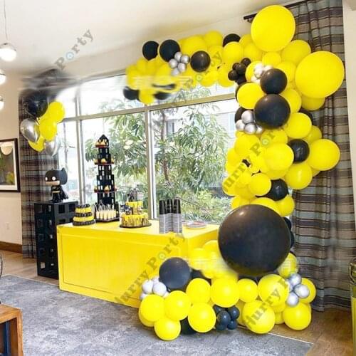 136pcs Yellow Black Balloons Garland Arch Set Metallic Silver Ball Baby Shower Wedding Decoration Party Supplies Background Wall