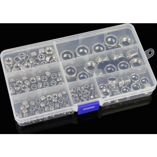 180pcs Stainless Steel Nylon Insert Hex Lock Nuts set M3 M4 M5 M6 M8 M10 M12 Self Locking Nut Self Locking Nut Kit