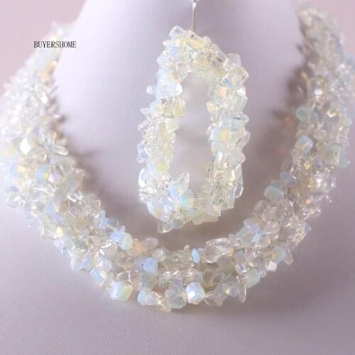4-8MM Chip Beads Natural Stone White Opal Necklace Bracelet Jewelry Set For Women Gift E050H049