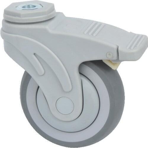 4-Inch Furniture Caster Plastic Synthetic Rubber TPR Hospital Equipment Medical Bed Chair Wheel With Brake Ball Bearing