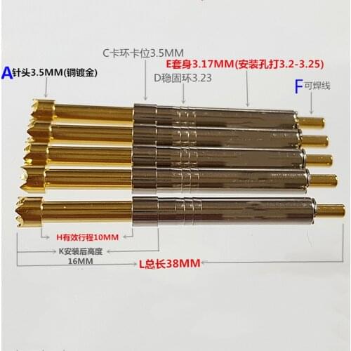 50pcs Copper Gilded 3.2MM thimble integrated probe 3.5MM test pogo pin PH-5H plum blossom nine-claw probe test pin