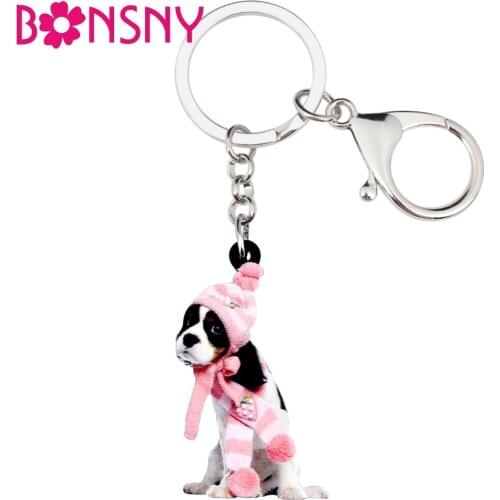 Bonsny Acrylic Sweet Cavalier King Charles Spaniel Dog Key Chains Keychain Rings Bag Car Charms Cartoon Jewelry For Women Girls