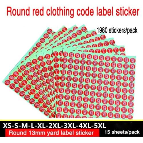 Paper sticker labels size labels for clothes red color diameter 13mm Size labels 1296 pcs Free Shipping