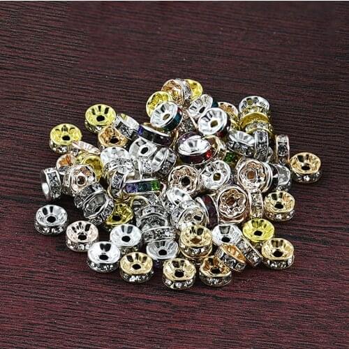 50pcs/Lot 4/6/8/10mm Metal Crystal AB Rhinestone Beads Loose Spacer Beads For Jewelry Making Accessories Diy Bracelet Necklace