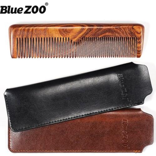 Black and Golden Sandalwood Comb + Leather Bag Thickness Long Comb Bluezoo Portable Hair Comb Beard Comb Beard Mens Care