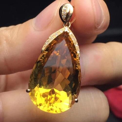 Fine Jewelry Brazil Origin Real 18K Gold 100% Natural Yellow Citrine Gemstone Pendant Necklace for Women