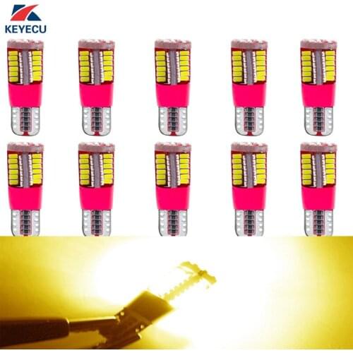 KEYECU 10 Pieces 6000k T10 W5W Wedge 3014 57SMD Bright Yellow LED Bulbs For Car Interior OutDoor Parking Side Marker Lights