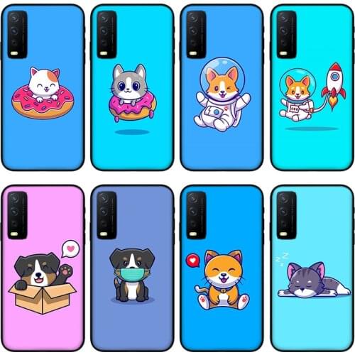Cats and dogs Phone case for vivo y30 y50 y53 y52 y31 y53 , Protective silicone case for vivo Y18 Y19 Y15 Y12 Y51 Y85 Y97 Y70s