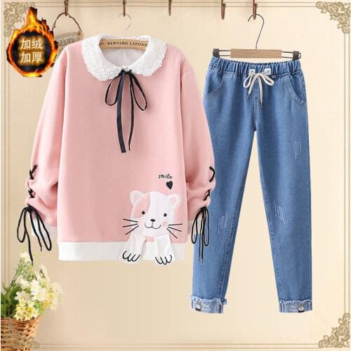 Suit Plus Fleece Sweater Girl Spring and Autumn Clothes New Korean Style Loose College Style Middle School Students