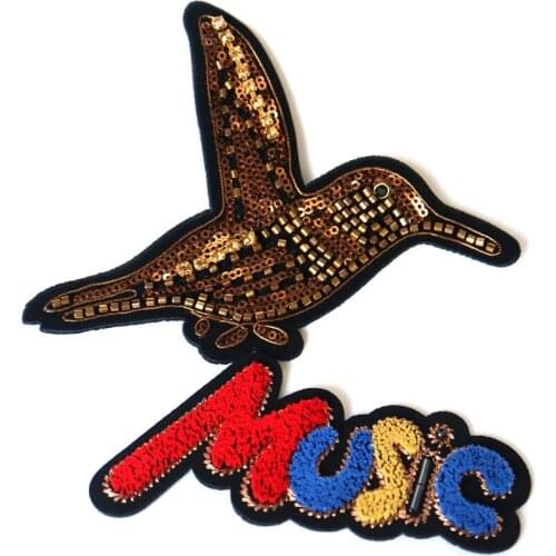 Fashion Bird beaded patches for clothing Animal letter Rhinestone appliques Sequins parche DIY clothes accessories