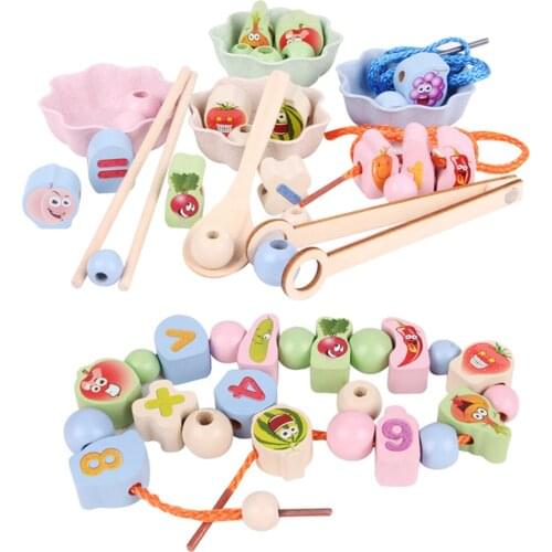 Cartoon DIY Lacing Threading Wood Beads Toy Educational Preschool Toys