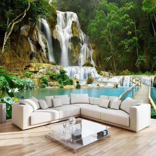 Mountain Water Waterfall 3D Scenery Background Photo Wallpaper Murals Living Room Sofa Bedroom Self-adhesive Wall Mural Sticker