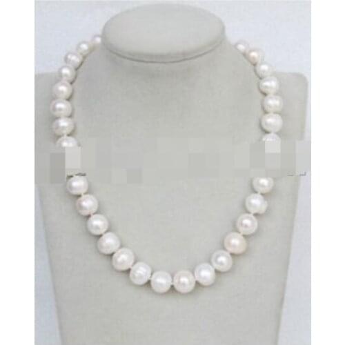 Natural 18" 9-10mm near round white freshwater pearls necklace 18KGP j11648