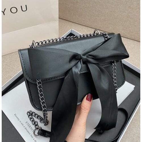 2021 Brand New Women Fashion Bowknot Crossbody Bag Stylish Chain Messenger Bag for Ladies Vintage Leather Female Handbag Purse