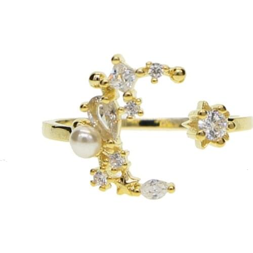 Open Rings Double Round CZ pearl Stone Prong Setting Rose Gold & Silver Color for Girls Christmas moon Women Eternity Ring