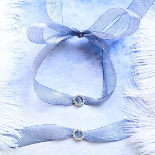 Romantic Blue Lace Choker Necklace with Rhinestone Round Sexy Bowknot Long Necklaces for Women Girls Fashion New Collares FS06