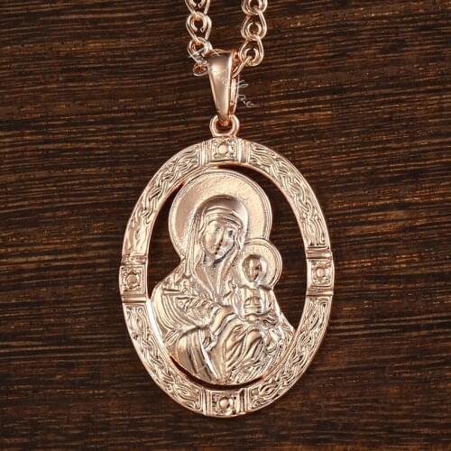 585 Rose Gold Virgin Mary Jesus Pendant Necklace For Women Men Round Pendant Necklace 2018 Fashion Jewelry Gifts For Women GP194
