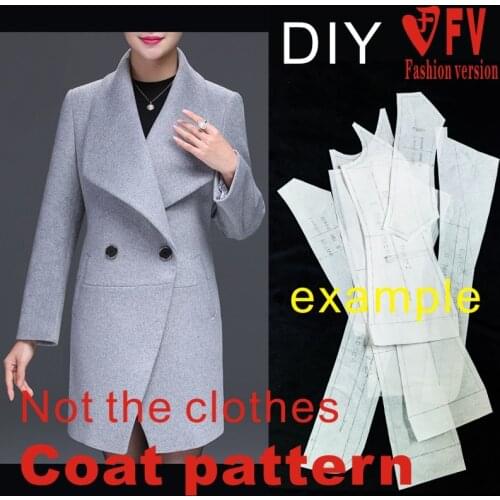 Garment pattern Womens large lapel mid-length coat coat pattern 1:1 cutting drawing BFY-165