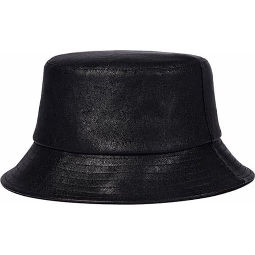 2021 Autumn Soft PU Leather Bucket Hats Adult Solid Color Big Size Fisherman Hat Men Women Foldable Hiphop Hats 59cm