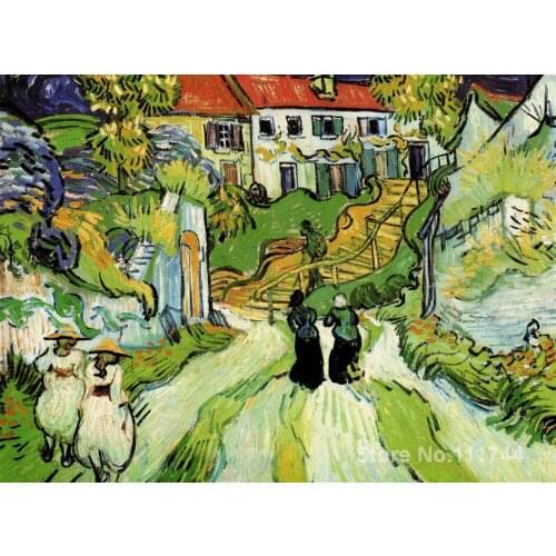 Gift Village Street and Steps in Auvers with Figures by Vincent Van Gogh oil painting reproduction High quality Handmade