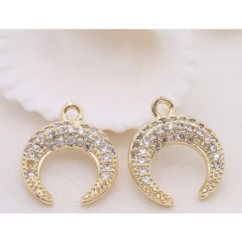 Gold Plated Brass and Zircon Moon charm pendant European fashion handmade beaded necklace pendant accessories