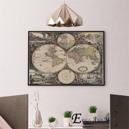 Retro World Map Vintage Canvas Painting Posters And Prints Wall Pictures For Living Room Abstract Decorative Home Decor Obrazy