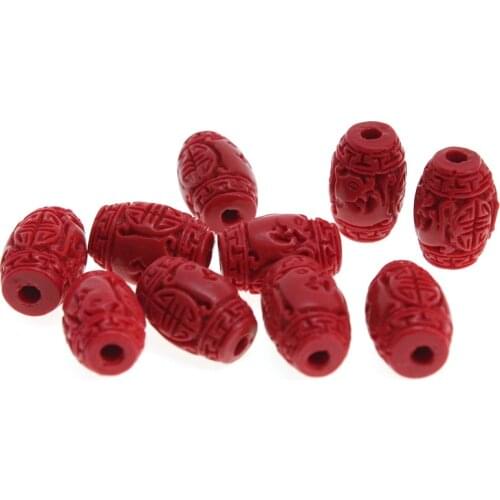 20pcs/lot Carved Natural Cinnabar Red Beads Tube Spacer Beads for DIY Bracelets Necklace Jewelry Components Making Accessories