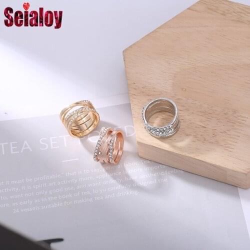 Seialoy Fashion Brilliant Polished Line Ring Original Shiny Crystal Stackable Couple Lovers Female For Women Engaged Jewelry