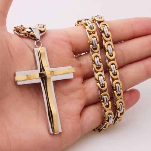 Silver Gold Stainless Steel Cross Pendant Jewelry Necklace for Men Boy Made pure Stainless Steel No Fade or Tarnish