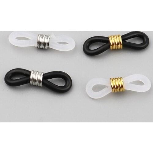 Doreen Box Iron Connectors Black White Silicone Mask Chain Glasses Chain Connectors Findings 20x6mm,50PCs