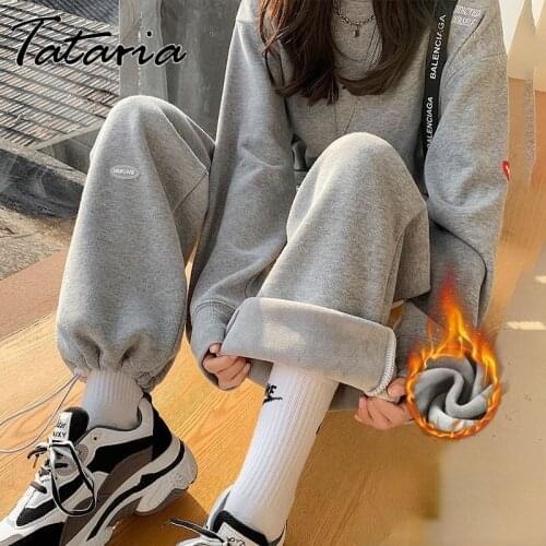 Sweatpants Women Jogger Fashion Track Pants with Velvet Pants Drawstring Cotton Autumn Wide Leg Elastic Waist Leisure Trousers