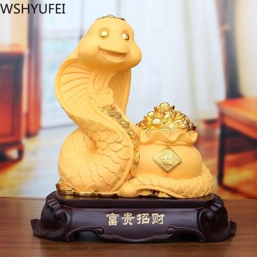 Chinese Style Fengshui Golden Zodiac Snake Resin Statue Home Decor Living Room Decorations Birthday Present Housewarming Gift