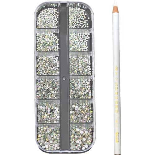 1 Box Mixed Size 1.3-2.9mm Glass Round Nail Art Rhinestone Crystal Non Hot Fix Rhinestone Glue On for Nails Decoration H0960