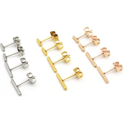 T Bar Earrings For Women Boys Girls18K Gold Titanium Steel Black Punk Simple Ear Stud Fine Jewelry Brincos For Women Girl