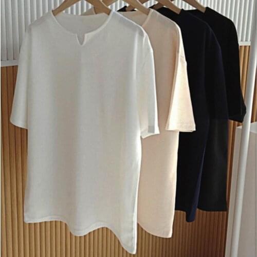 Street New Mens T-shirt 2021 All-match Solid Color Round Neck Breathable Tee Shirt Fashionable European And American Style