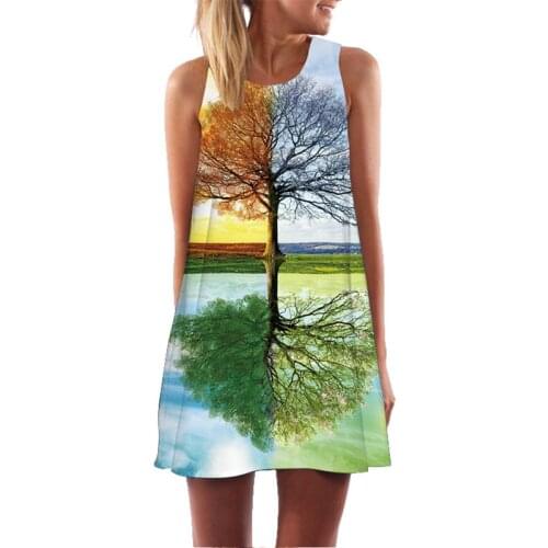New fashion womens casual vest dress tree 3D digital full print dress womens summer casual Bohemian style vest dress