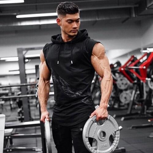 Muscle Fitness Vest Summer Mens Sports and Leisure Hoodie Running Training Suit Sleeveless Hooded Vest Workout Clothes for Men