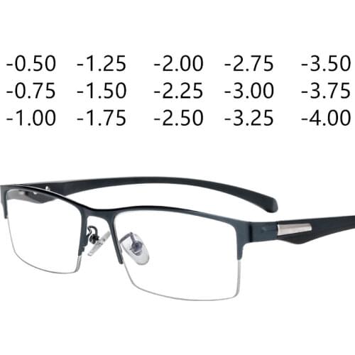Male Myopia Eyeglasses Optical Men Myopia prescription Half frame Finished Anti-blue glasses -0.50 -0.75 -1.00