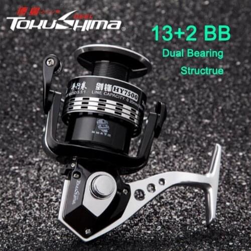 15BB Full Metal Spinning Fishing Reel Dual Bearing Balance System 1000-8000 Carp Bass Angling wheel Reel Sea Rock lure Gear