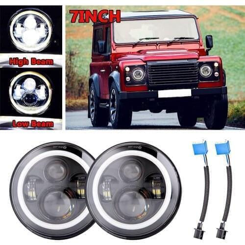 2pcs 7inch 60W Amber/White Halo Angle Eye LED Headlight Bulbs DC 12V Led Headlamp Driving Light for Land Rover Defender