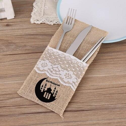 5pcs Eid Mubarak Cutlery Knife Fork bag Muslim Islamic Ramadan Mubarak Kareem Al Adha Holiday table centerpiece decoration favor