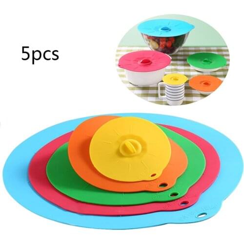 5pcs/Set Silicone Microwave Bowl Cover Food Wrap Bowl Pot Pan Lid Stopper Food Fresh Covers Cooking Kitchen Tools Accessories
