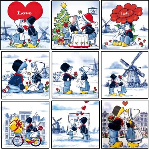 Full square/round diamond 5D diy paintings"Cartoon Kissing kids"3D embroidery pattern resin cross stitch mosaic wedding decor