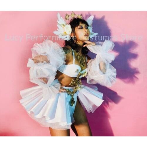 Bar nightclub female gogo singer white Lolita performance dress dsdj stage atmosphere interactive tour performance dress