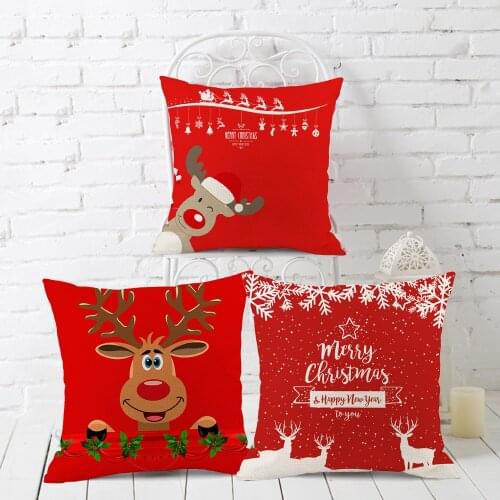 Behogar Merry Christmas Reindeer Linen Square Throw Pillow Cover Case Cushion Pillowcase for Xmas Party Home Office Decoration