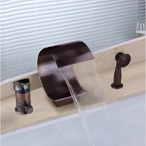 FREE SHIP Modern Bathroom Waterfall Roman Bathtub Tub Faucet Oil Rubbed Bronze