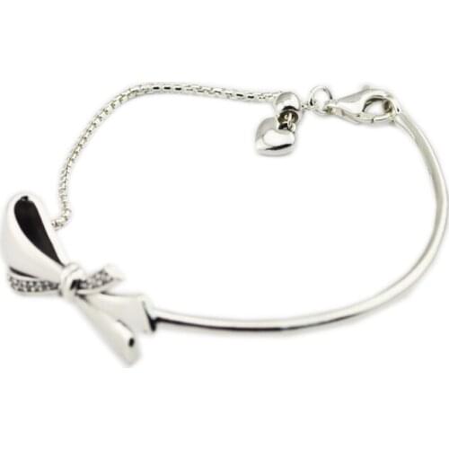 Brilliant Bow Bracelets with Clear CZ 100% 925 Sterling Silver Fine Jewelry For Women Wholesales Free Shipping