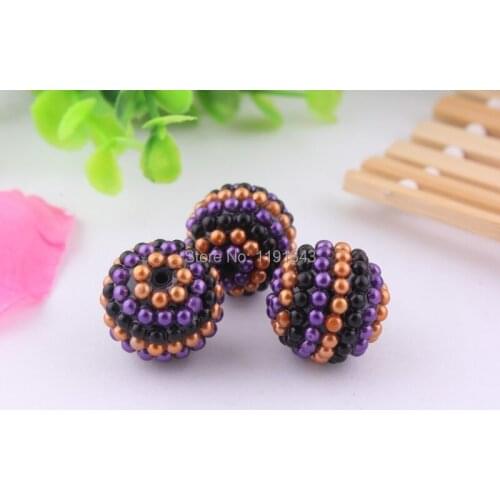 Kwoi vita Halloween Beads Black/orange/purple Strips Chunky 22mm 100pcs Rhinestone Ball Beads for Chunky